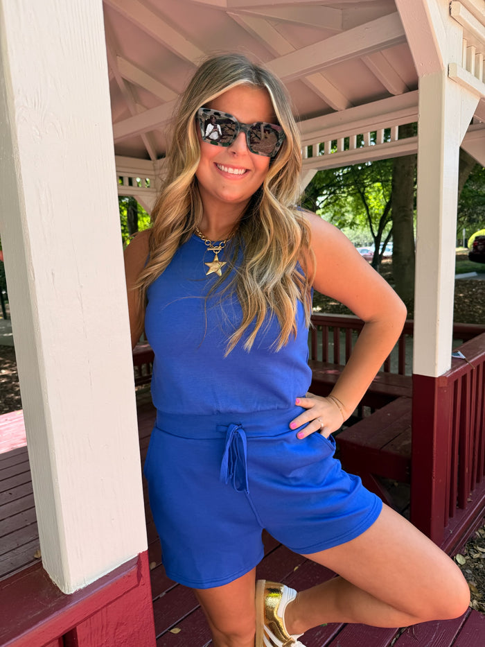 Drawstring Waist Sleeveless Romper
