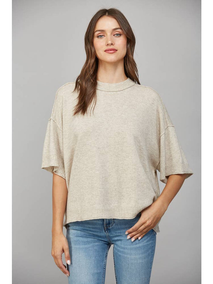 Drop Shoulder Short Slv Cashmere Blend Sweater