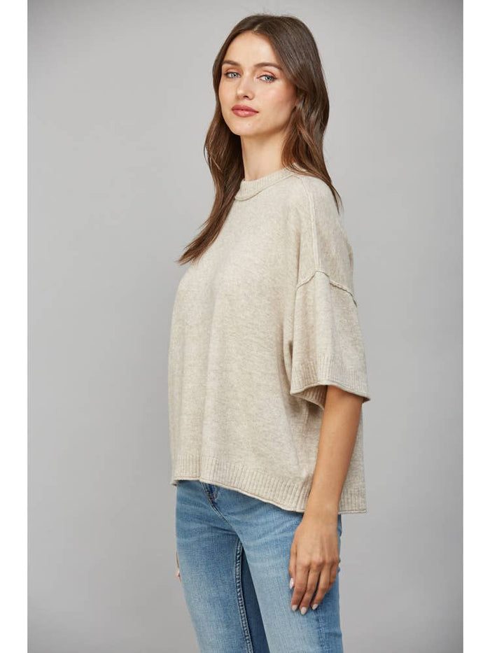 Drop Shoulder Short Slv Cashmere Blend Sweater