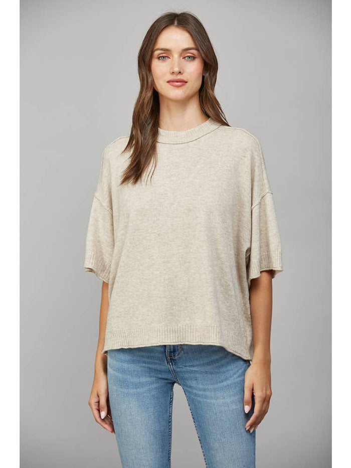 Drop Shoulder Short Slv Cashmere Blend Sweater