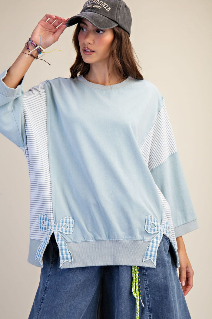 Dusty Blue Washed Terry Knit Pullover