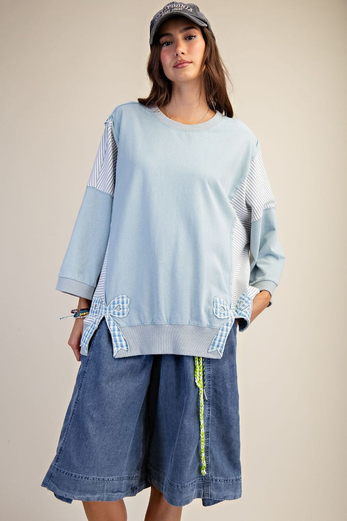 Dusty Blue Washed Terry Knit Pullover