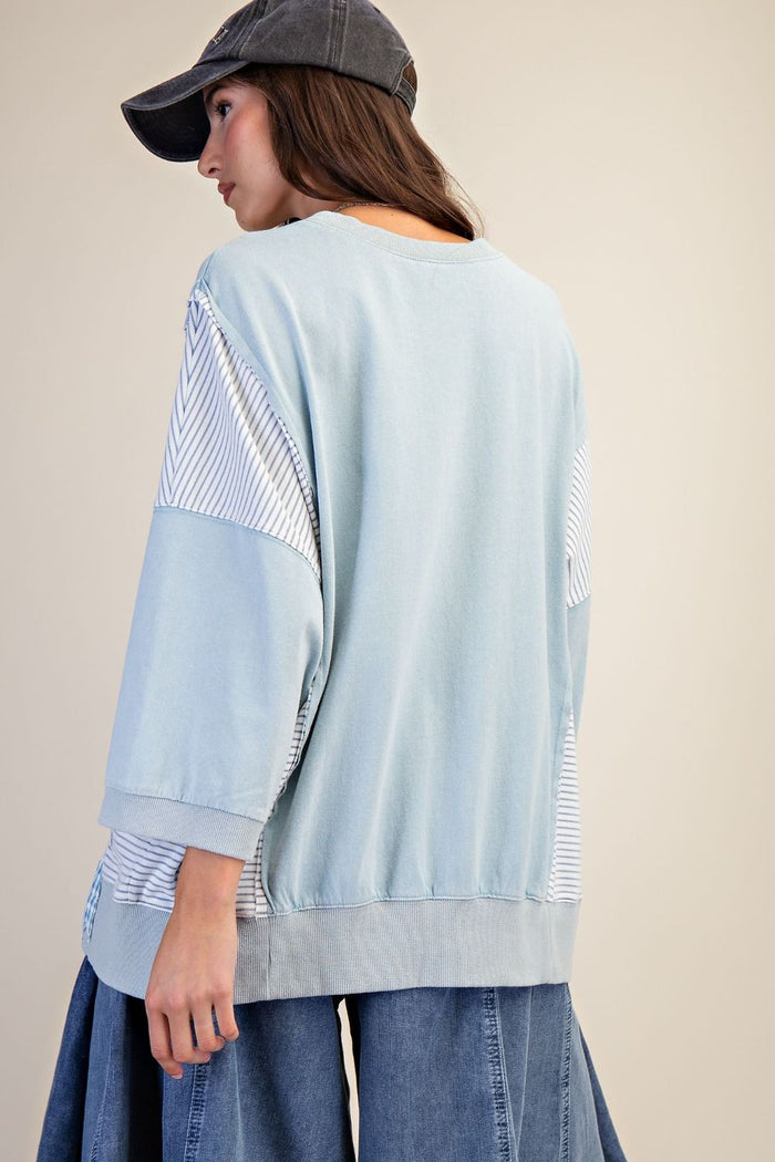 Dusty Blue Washed Terry Knit Pullover