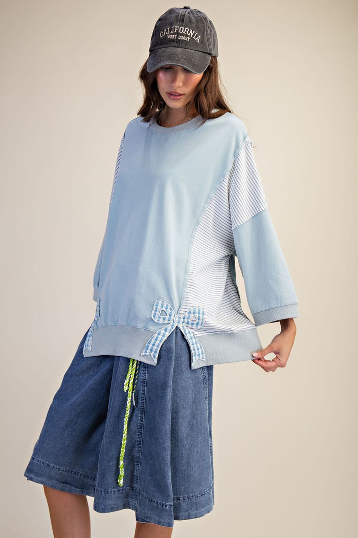 Dusty Blue Washed Terry Knit Pullover
