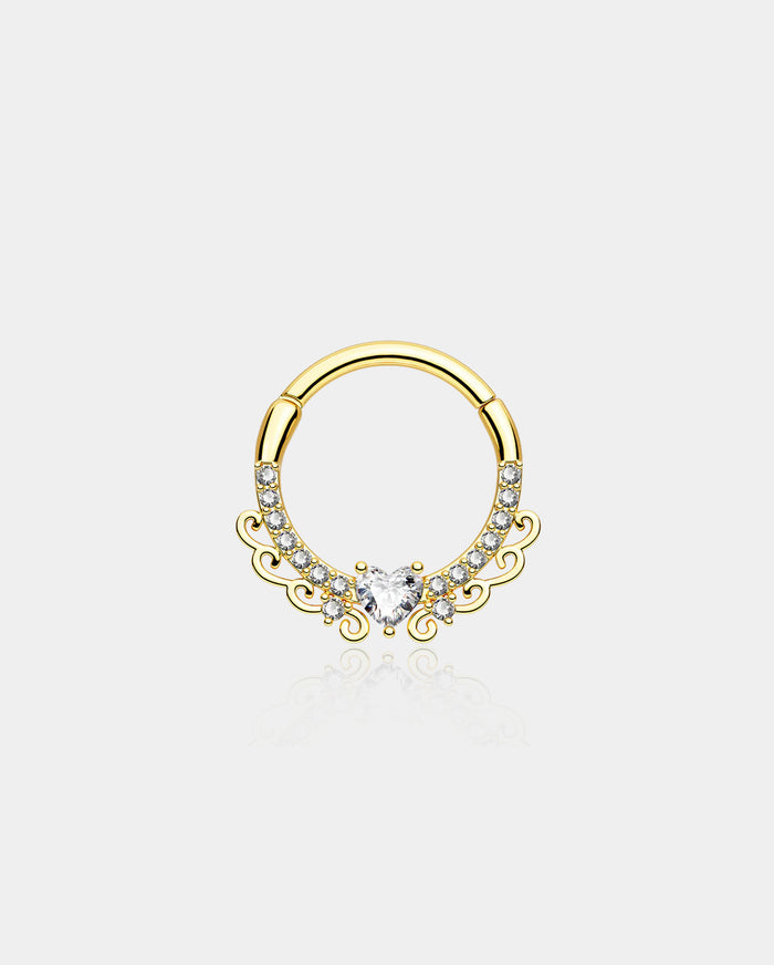 Elegant Heart CZ Hinged Segment Septum Ring