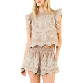 Embroidered Flutter Sleeve Top & Bottoms *Sold Separately