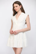Eyelet Twist-Front Dress Mini Dress