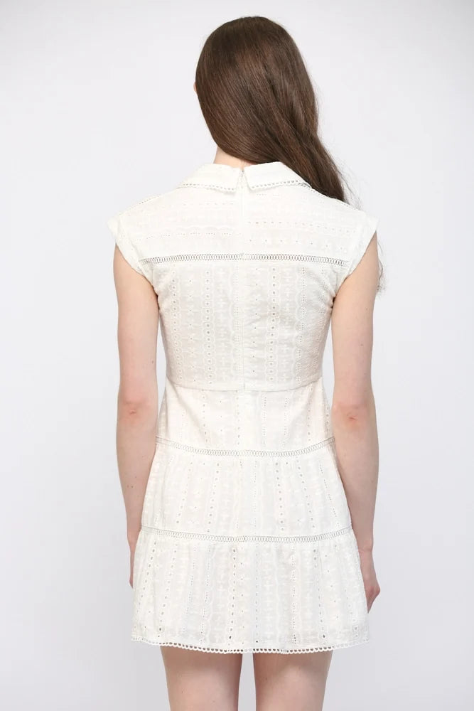 Eyelet Twist-Front Dress Mini Dress