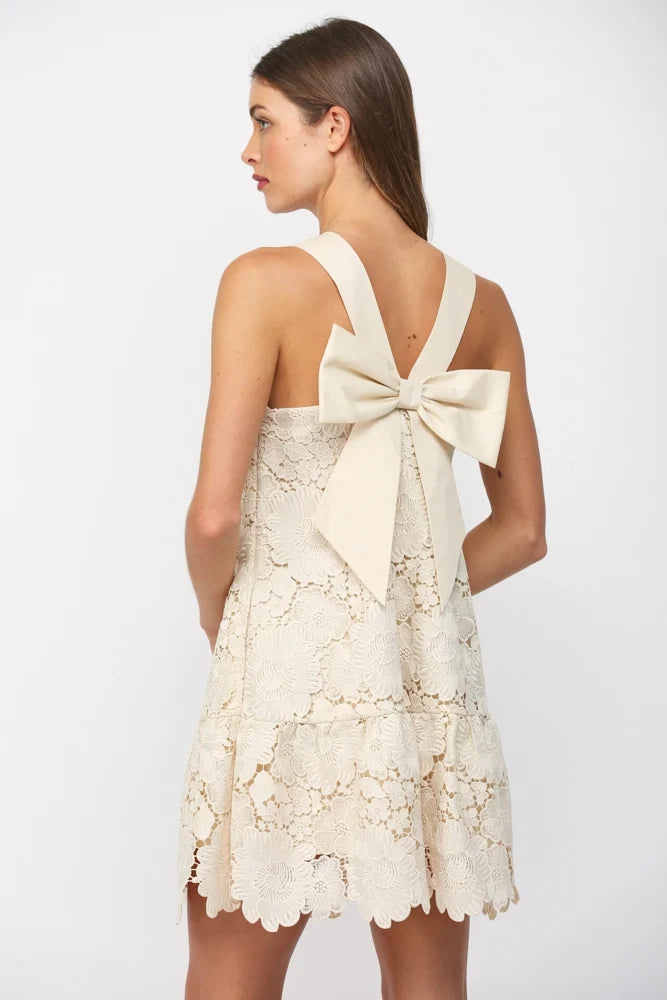 Floral Eyelet Bow-Back Mini Dress