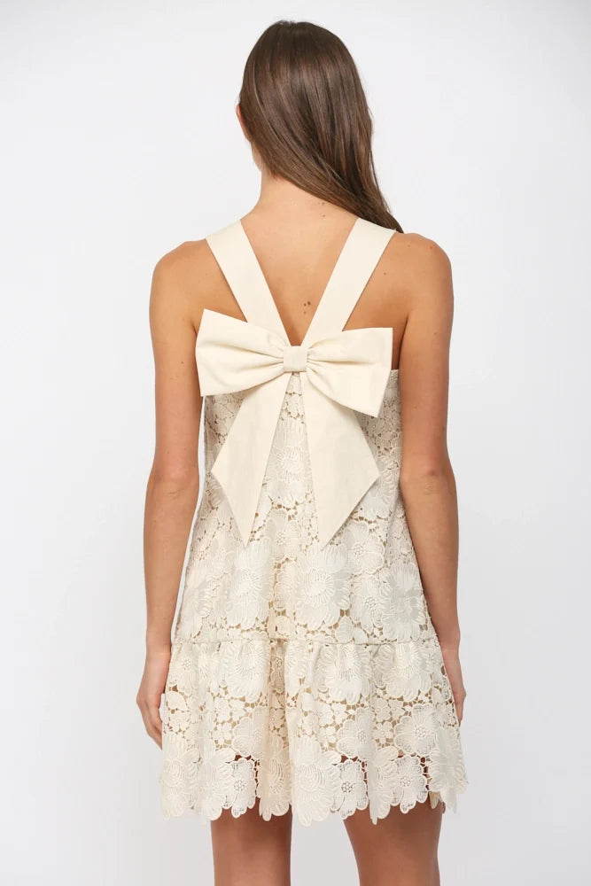 Floral Eyelet Bow-Back Mini Dress