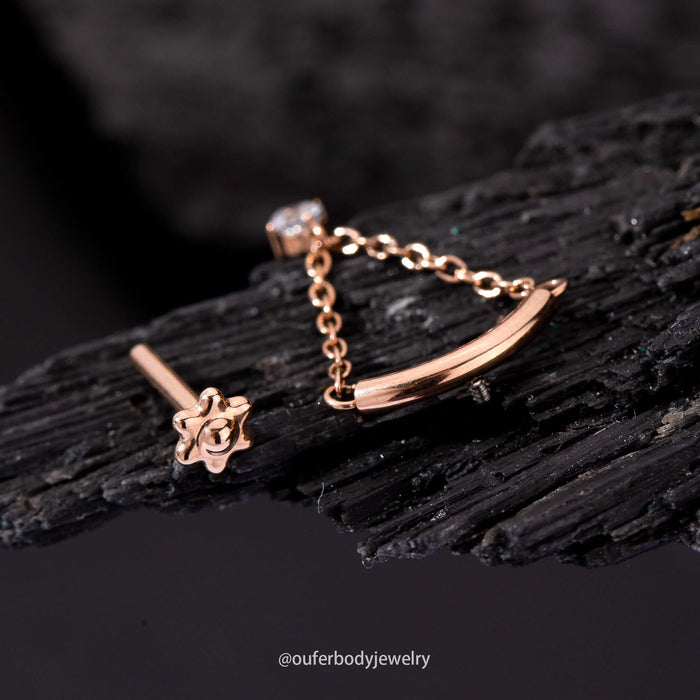 rose gold internally threaded chain dangle helix stud