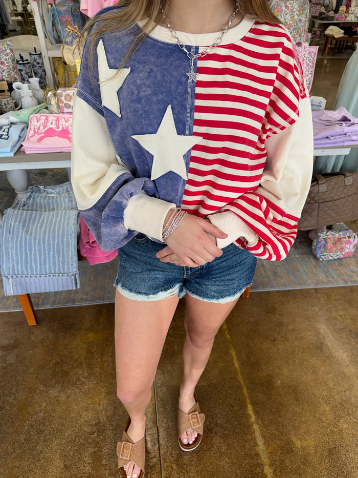 French Terry Knit Flag Sweater