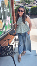 Gingham Sleeveless Side Tie Babydoll Top
