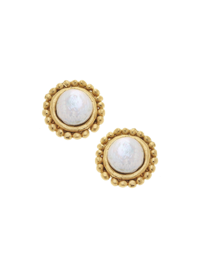 Gold with Coin Pearl Pierced Earrings by Susan Shaw
