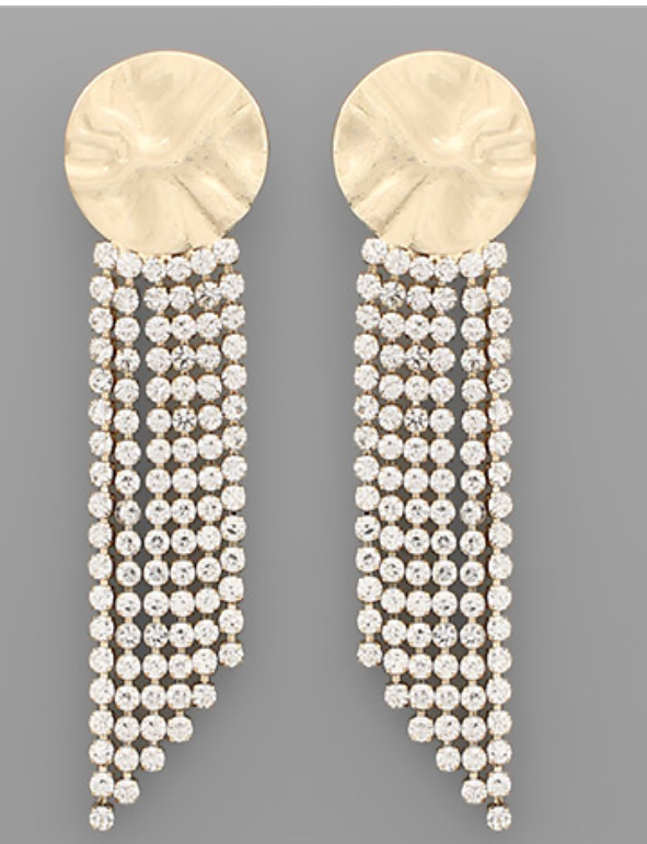 Golden Dangles Fringed Crystal Earrings