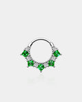Green Gem & Clear CZ Cluster Clicker Septum Ring