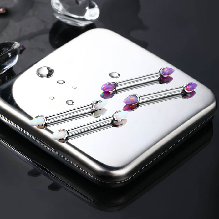 Internally Threaded Synthetic Opal Titanium Nipple Ring Pair
