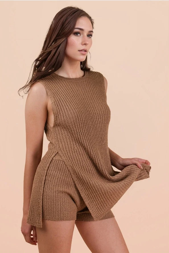 Knit Sweater Comfy Top & Shorts Set
