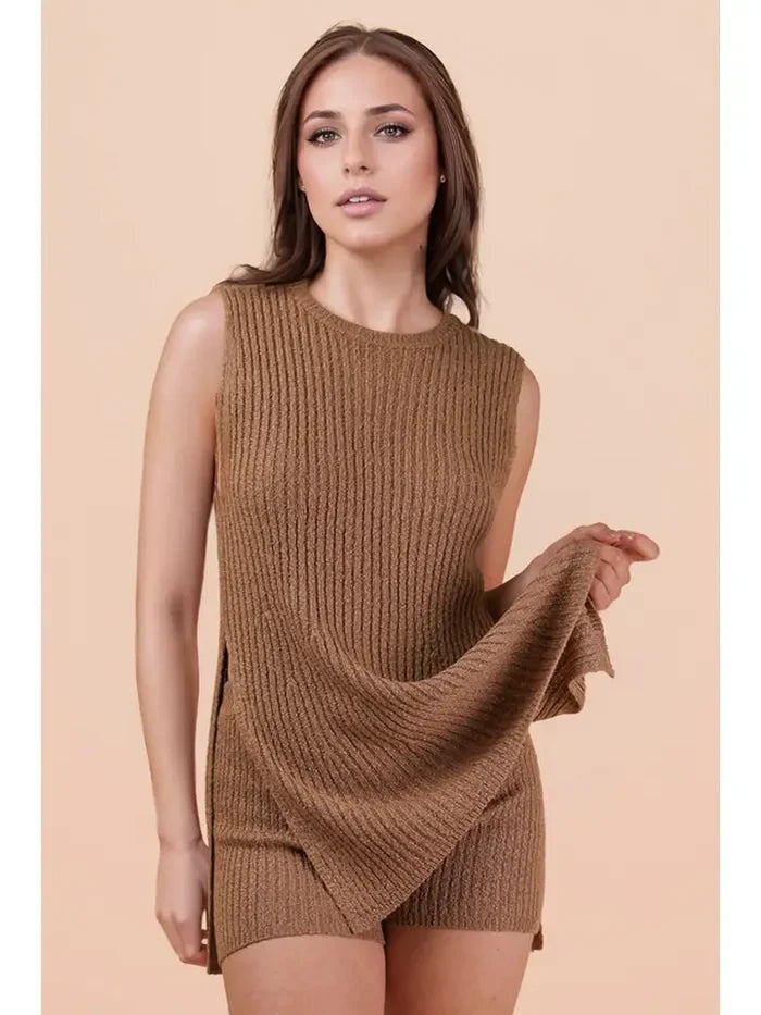 Knit Sweater Comfy Top & Shorts Set