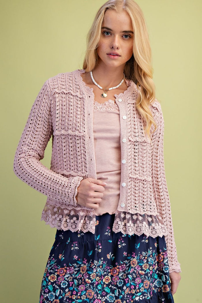 LACE BOTTOM KNITTED CARDIGAN