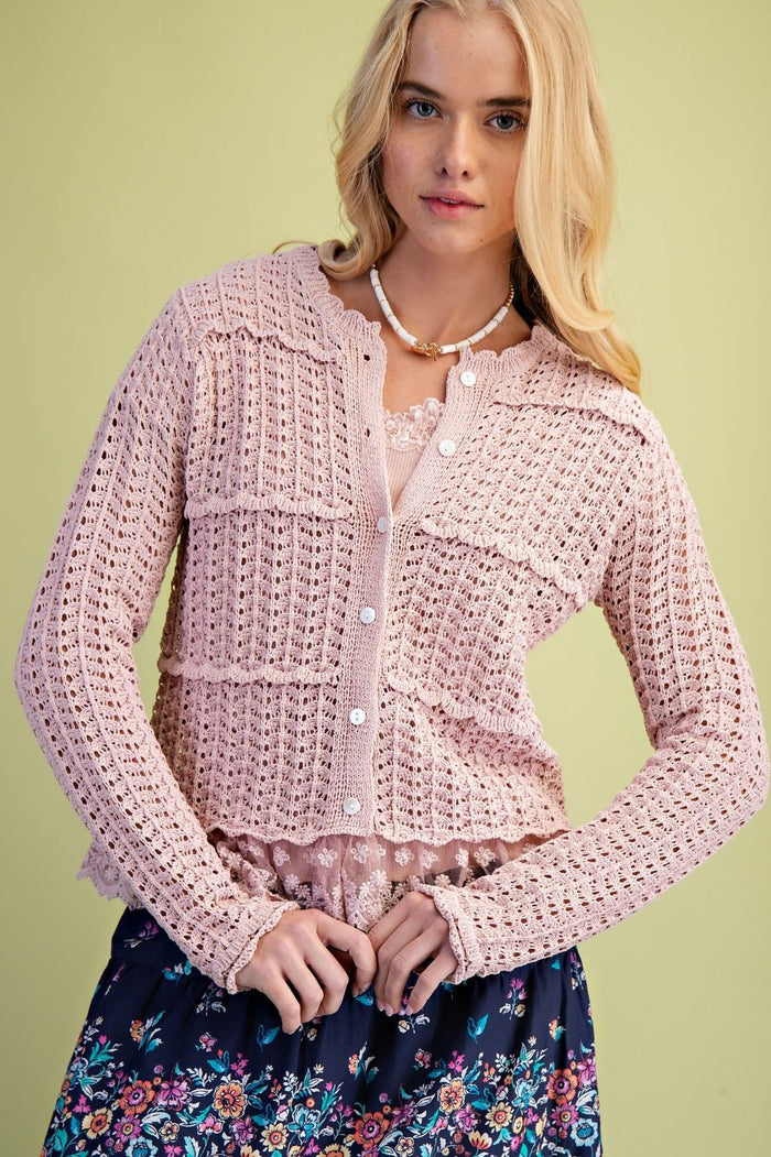 LACE BOTTOM KNITTED CARDIGAN