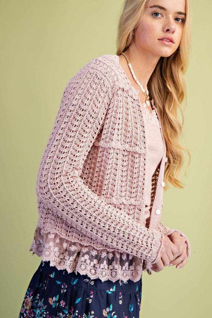 LACE BOTTOM KNITTED CARDIGAN