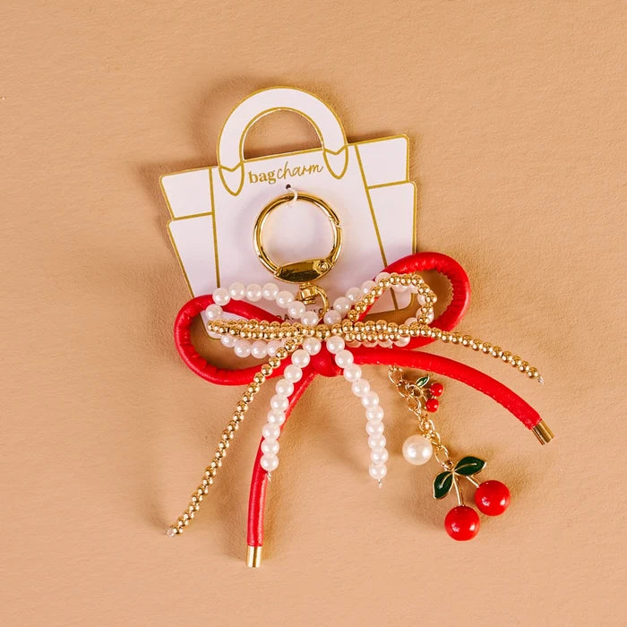 Layered Bows Bag Charm Cherry Bliss