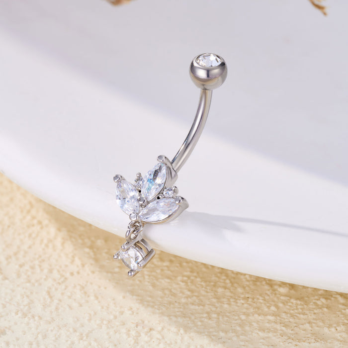 Lotus CZ Dangle Belly Ring