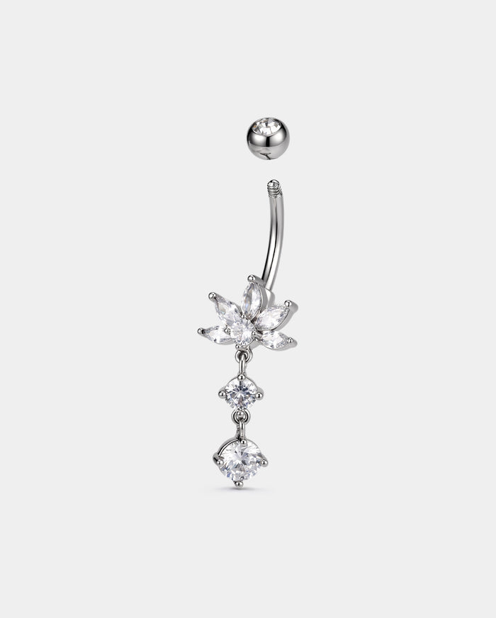 Lotus Double CZ Dangle  Belly Ring