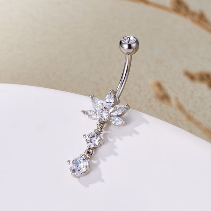 Lotus Double CZ Dangle  Belly Ring