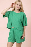 Mineral Washed Casual Knit Top & Short Set