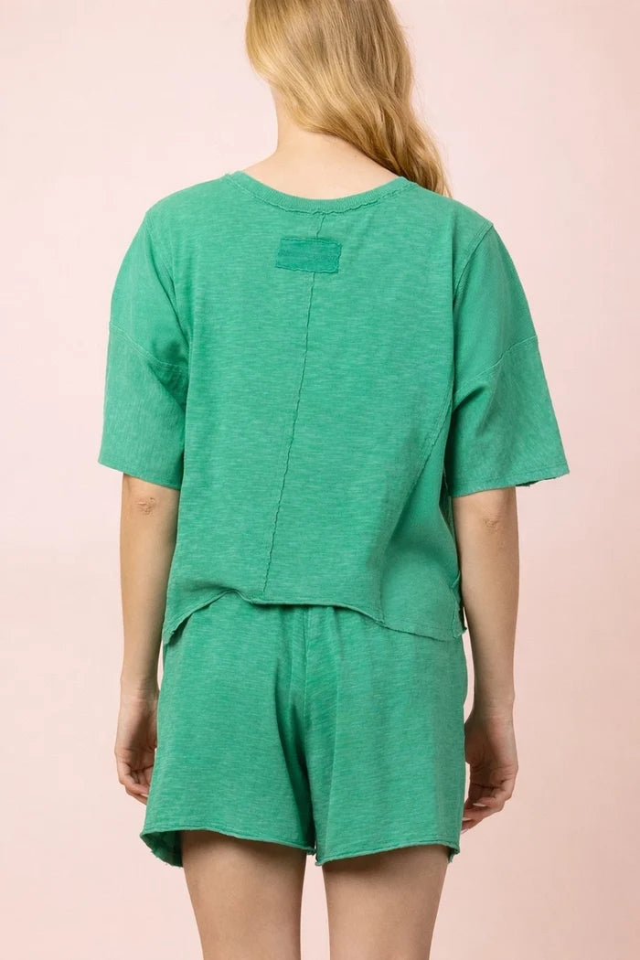 Mineral Washed Casual Knit Top & Short Set