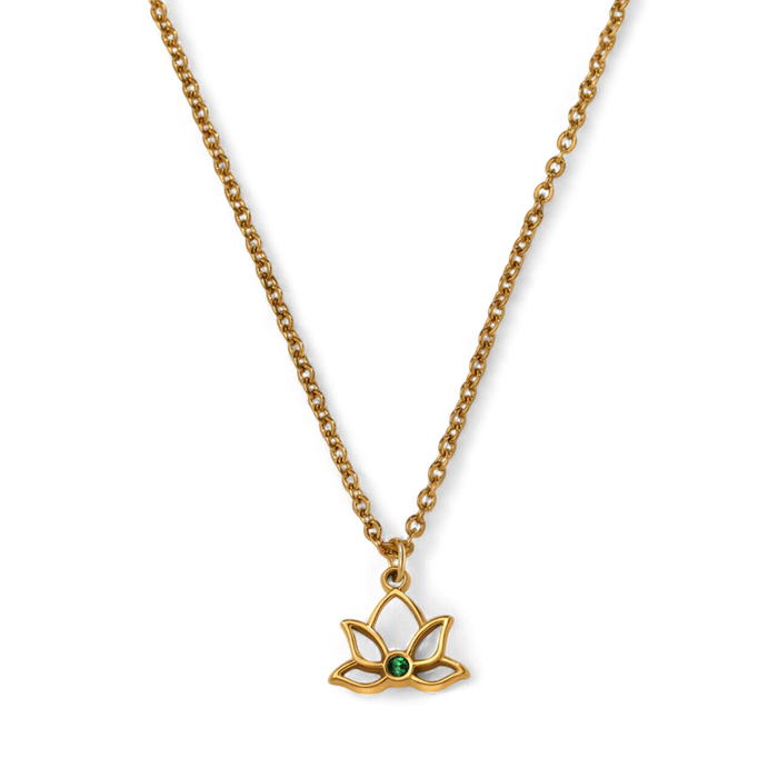 Mini Lotus Birthstone Pendant Necklace