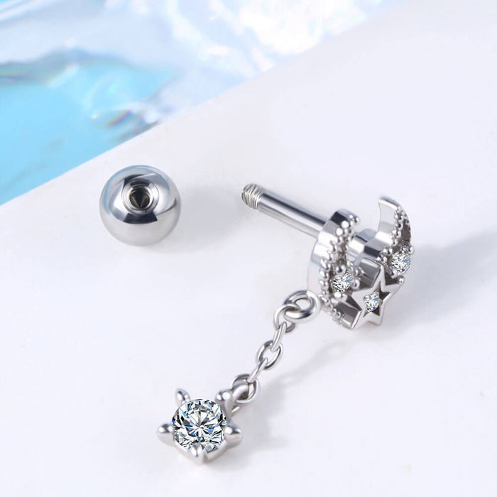 Moon Star Dangle Cartilage Stud