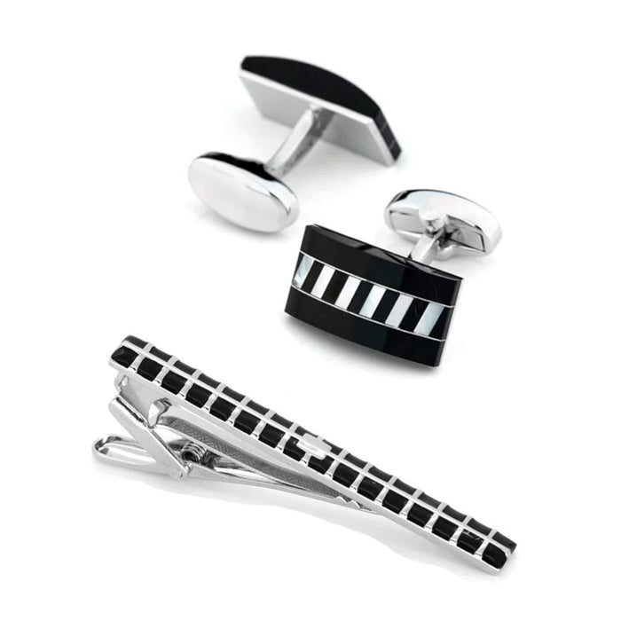 Onyx with Mother of Pearl Cufflinks & Tie Clip Set Gift Set Clinks Australia Default