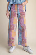 Patchwork Print Stretch Washed Twill Pants for Women
