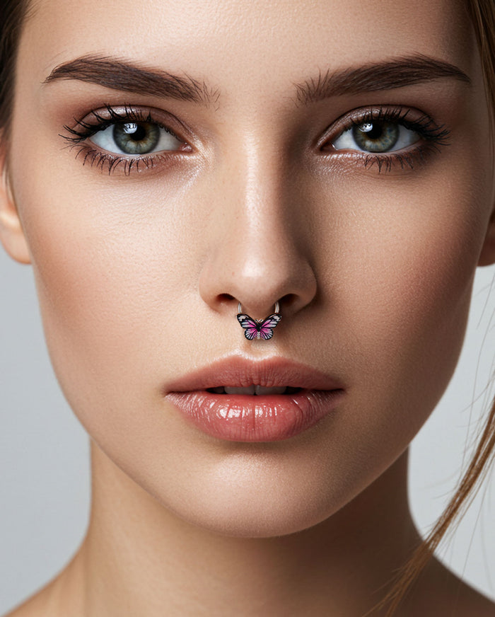 Pink Butterfly Daith Septum Ring