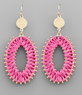 Pink Raffia Wrapped Oval Earrings