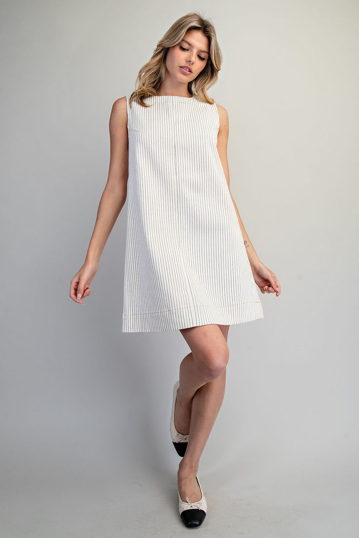 Pinstriped Back Zipper Mini Dress