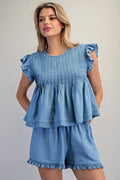 Pintuck Pleated Peplum Blouse