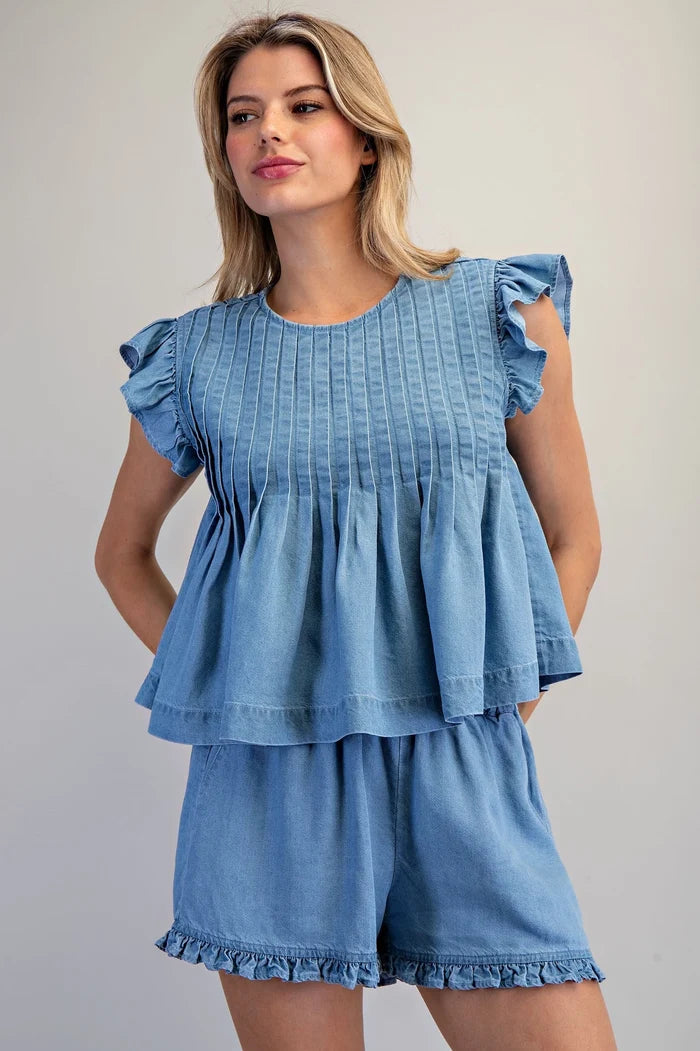 Pintuck Pleated Peplum Blouse