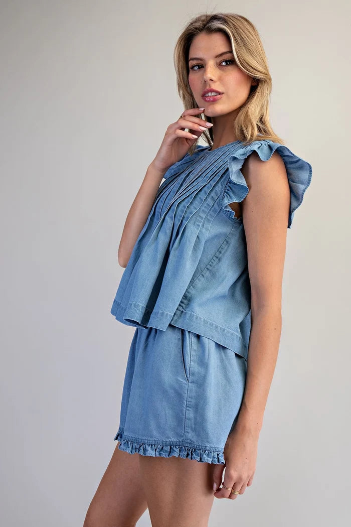 Pintuck Pleated Peplum Blouse