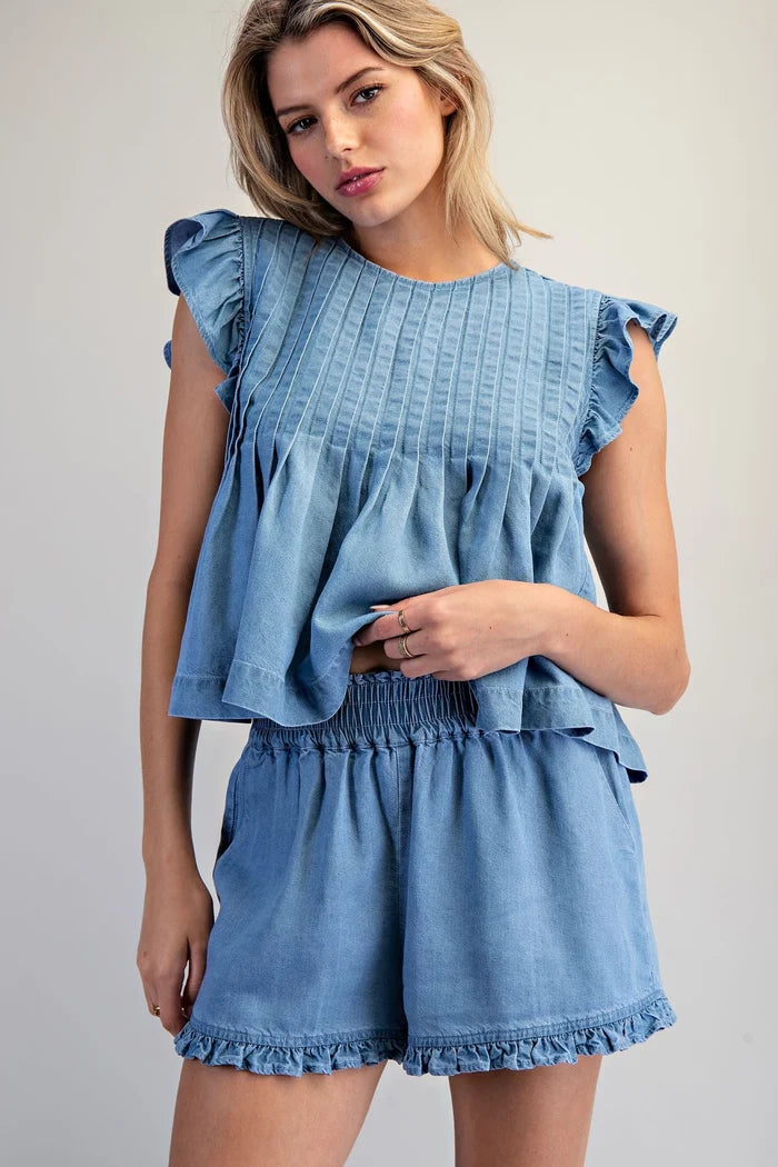 Pintuck Pleated Peplum Blouse