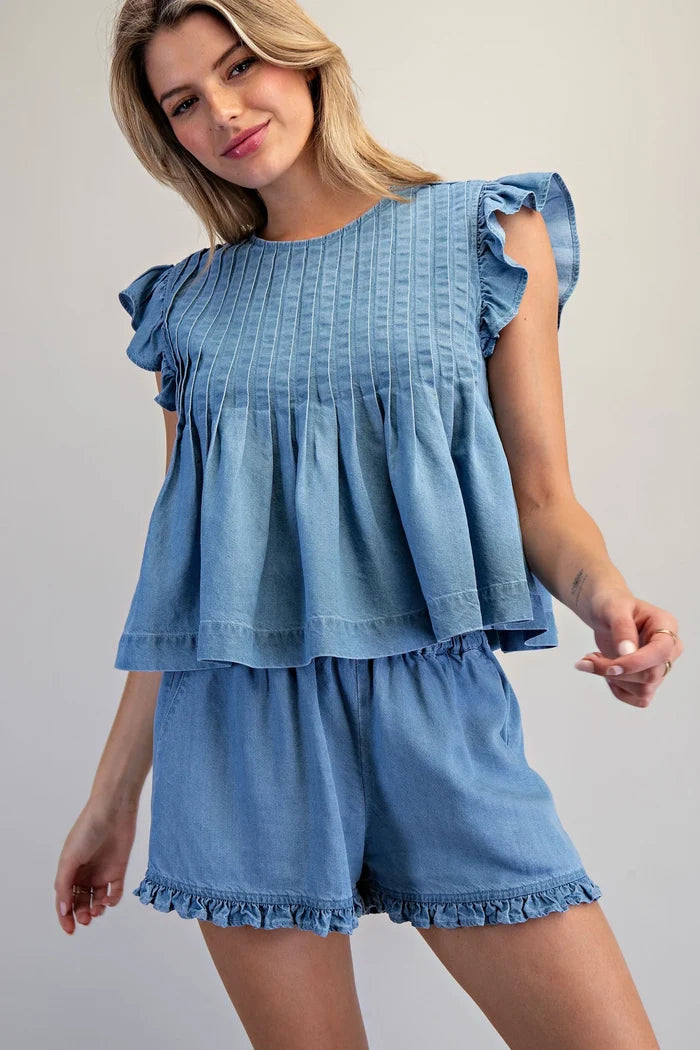 Pintuck Pleated Peplum Blouse