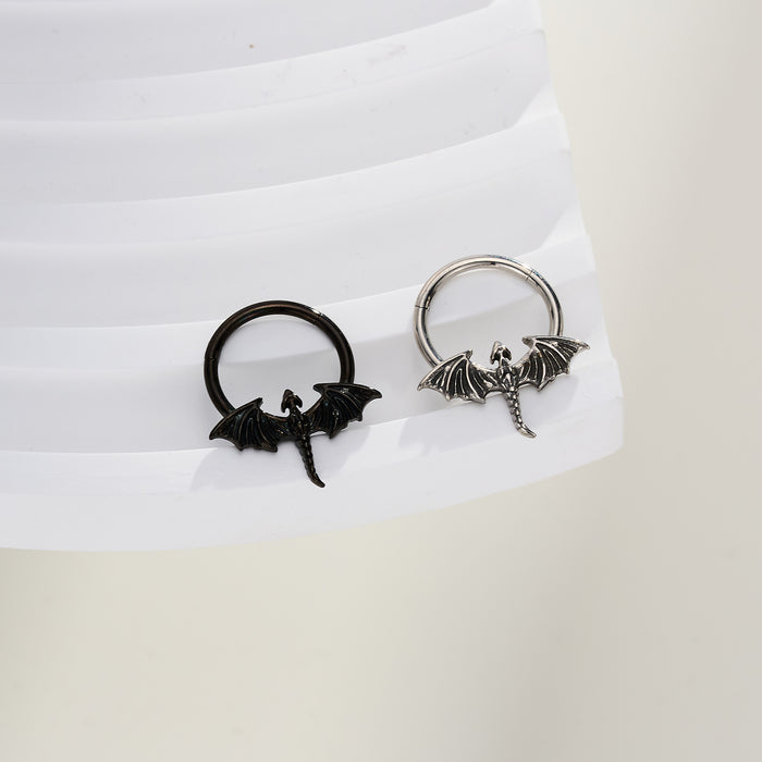 hinged silver and black Pterodactyl septum ring