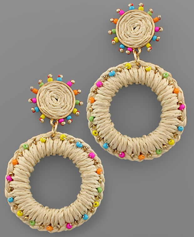 Raffia Wrapped Circle Earrings for Women