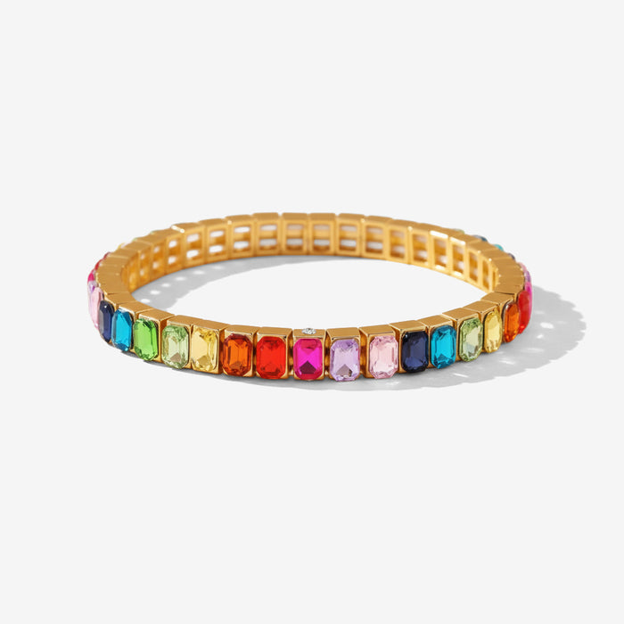Multicolored gemstone bracelet on a white background