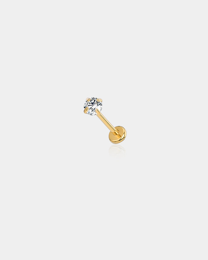 gold round cz  threadless nose stud