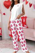 Ruffled Tank Top & Heart Print Pants 2pcs Lounge Set | M-2XL