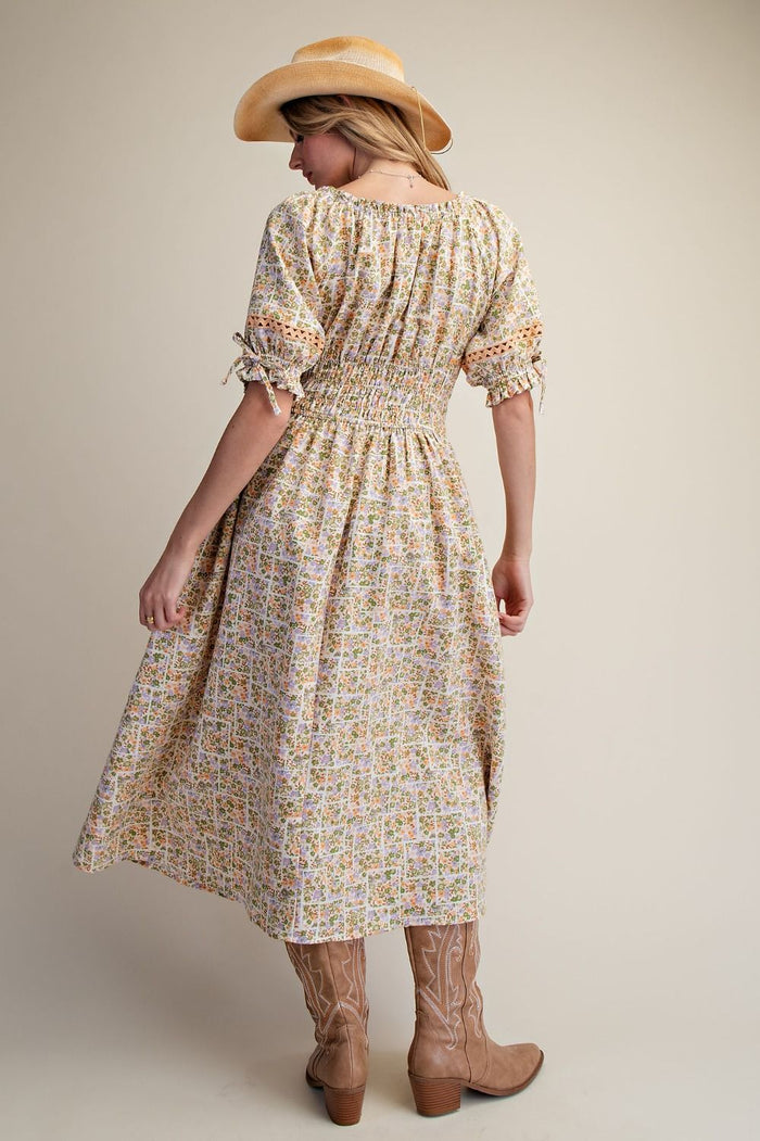 Short Puff Sleeve Floral Print Dress